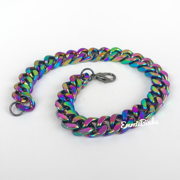 ✨3for$38 New Oil Slick Rainbow Chain Link Bracelet Holographic Miami Cuban - Picture 6 of 13